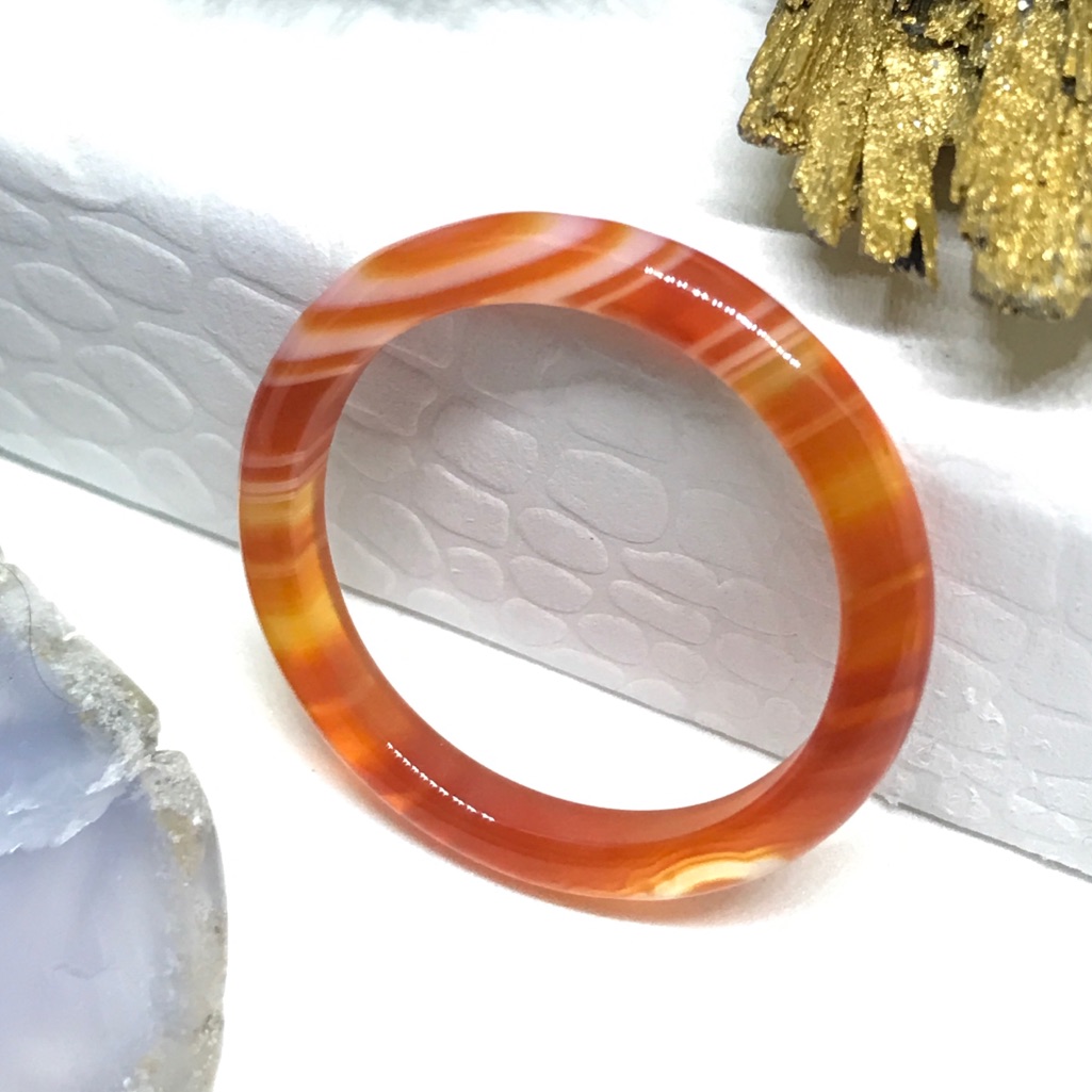 325 95 Orange Banded Agate Solid Gem Ring 15$